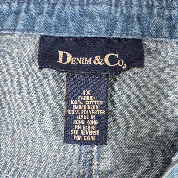 Denim & Co Blue Denim Vintage Maxi Jumper Dress Embroidered Floral 3 Pockets 1X - Picture 2 of 2